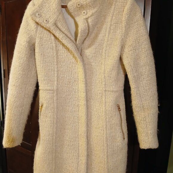 H & M Cream Wool Blend Boucle Zip Front Trench EU 32/ 2 US - Picture 3 of 11